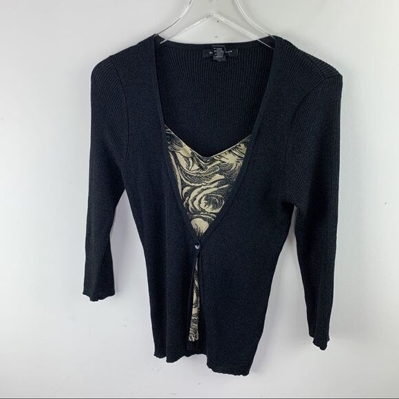 Faux Ribbed Cardigan Metallic Black August Silk‎ - Picture 1 of 10